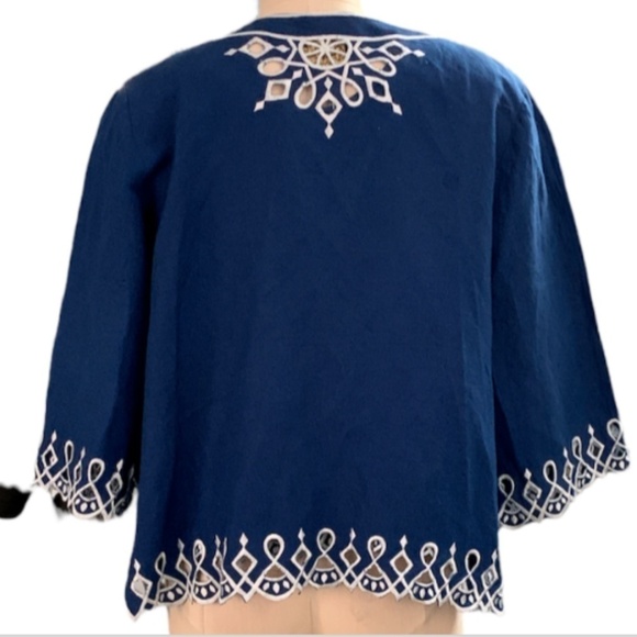 VTG Bob Mackie Wearable Art M Linen Blend Twinset Embroidery Cutouts Blue #235H - Picture 4 of 8